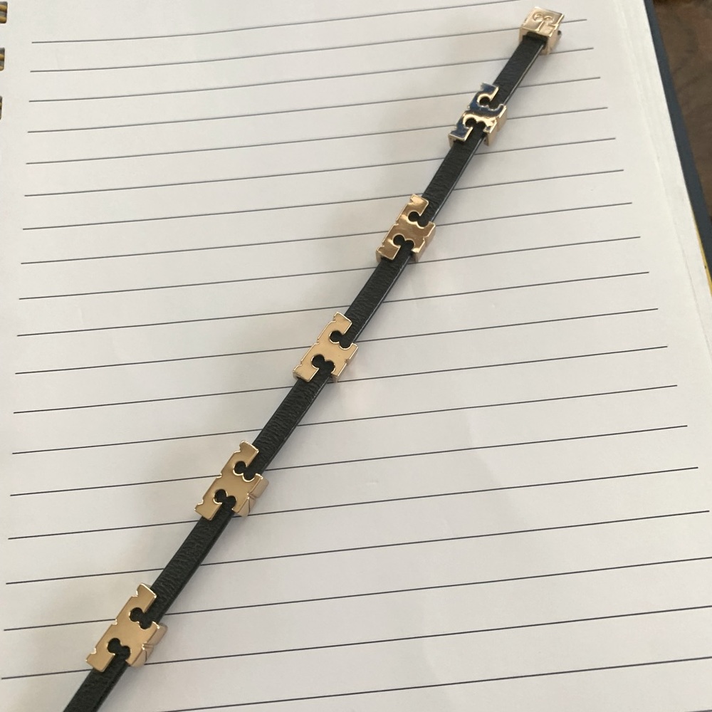 Tori Burch “T” black leather bracelet